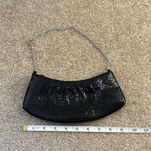 Cache Black Sequin Clutch with Silver Chain